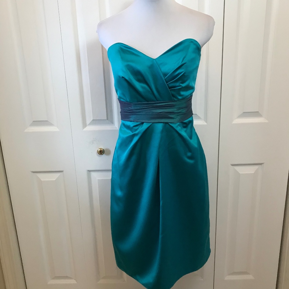 Impression Bridal Teal Strapless Cocktail Dress 4